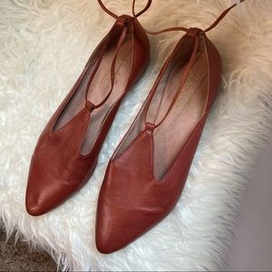 Seychelles Red Leather ankle wrap pointy toe flats size 8.5